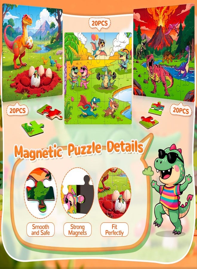 JUANCHI 3x20 Pieces Magnetic Puzzles for Toddlers 3-5, The Growth Journey of Dinosaurs 3 in 1 Puzzles for Kids Ages 4-6, Car Airplane Road Trip Activities Toys for 3 4 5 6 Year Old Birthday - Image 3